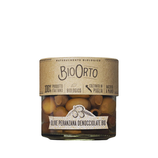 Organic Pitted Peranzana Olives in Extra Virgin Olive Oil 190g